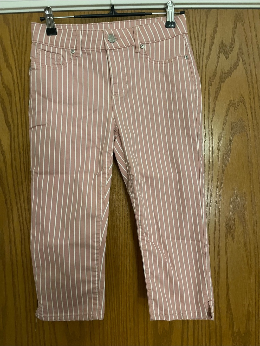 Striped Pink Capris - Classic Women's Mid-Rise Capri Pants